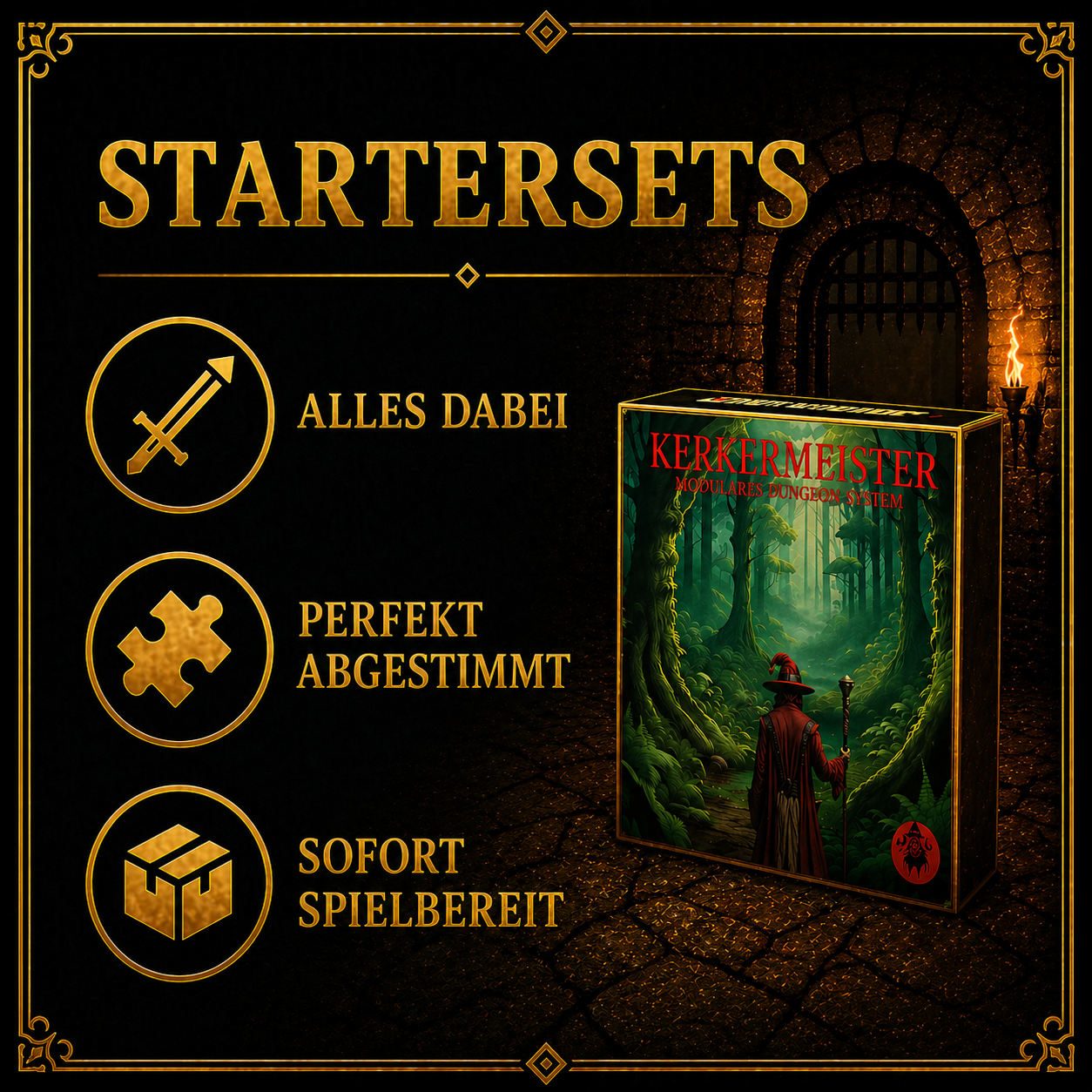 Startersets Kerkermeister Infografik – modulares Dungeon System beliebig kombinierbar für D&D und Pathfinder