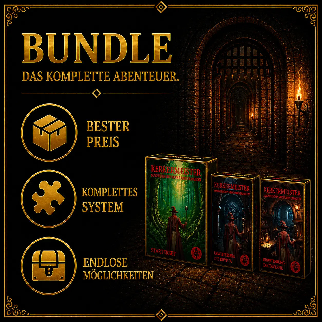 Bundle Infografik Kompatibilität – Kerkermeister kompatibel mit D&D DSA Pathfinder und allen Pen and Paper Systemen