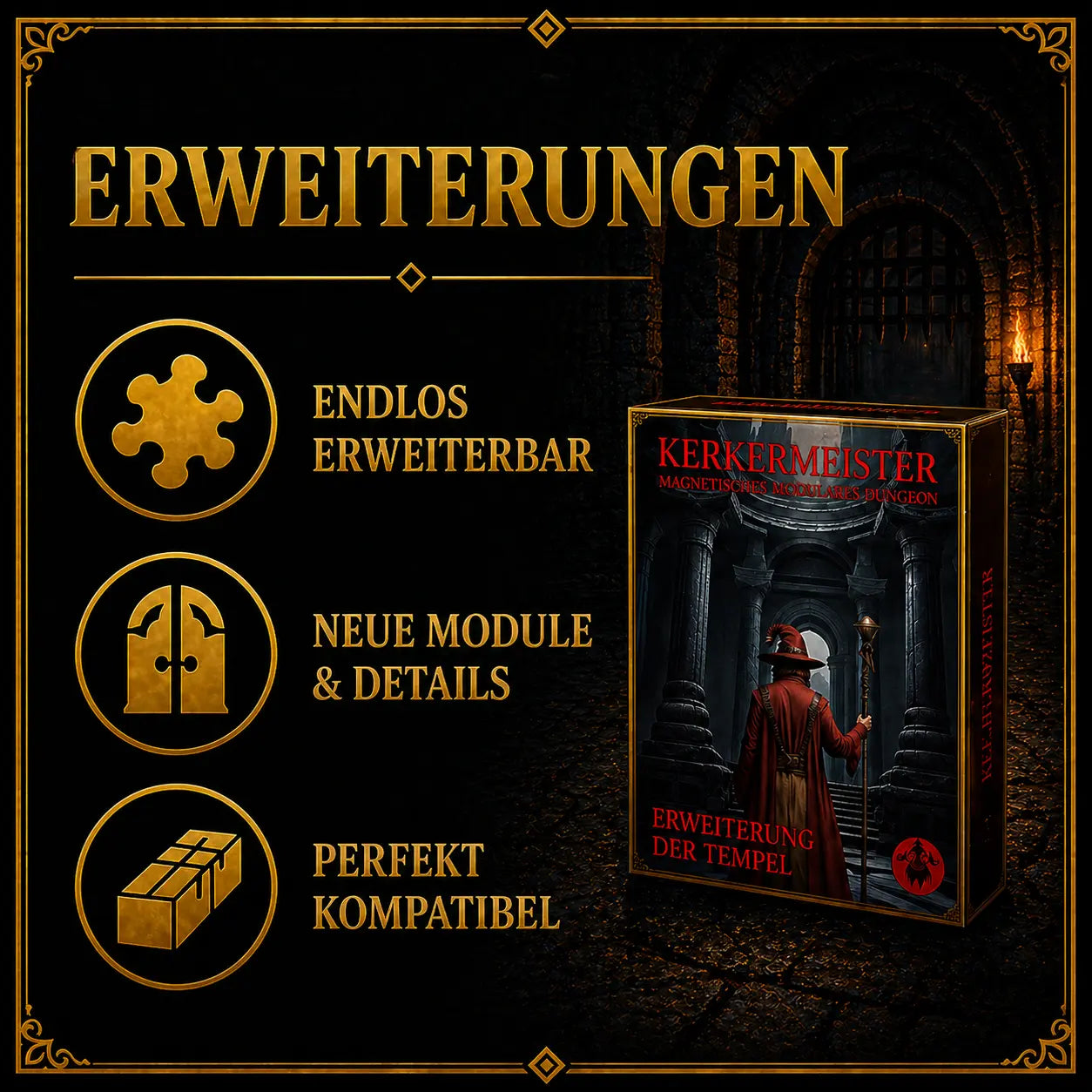 Erweiterungen Infografik platzsparend – Kerkermeister Dungeon Set kompakt verstaubar für Spielleiter