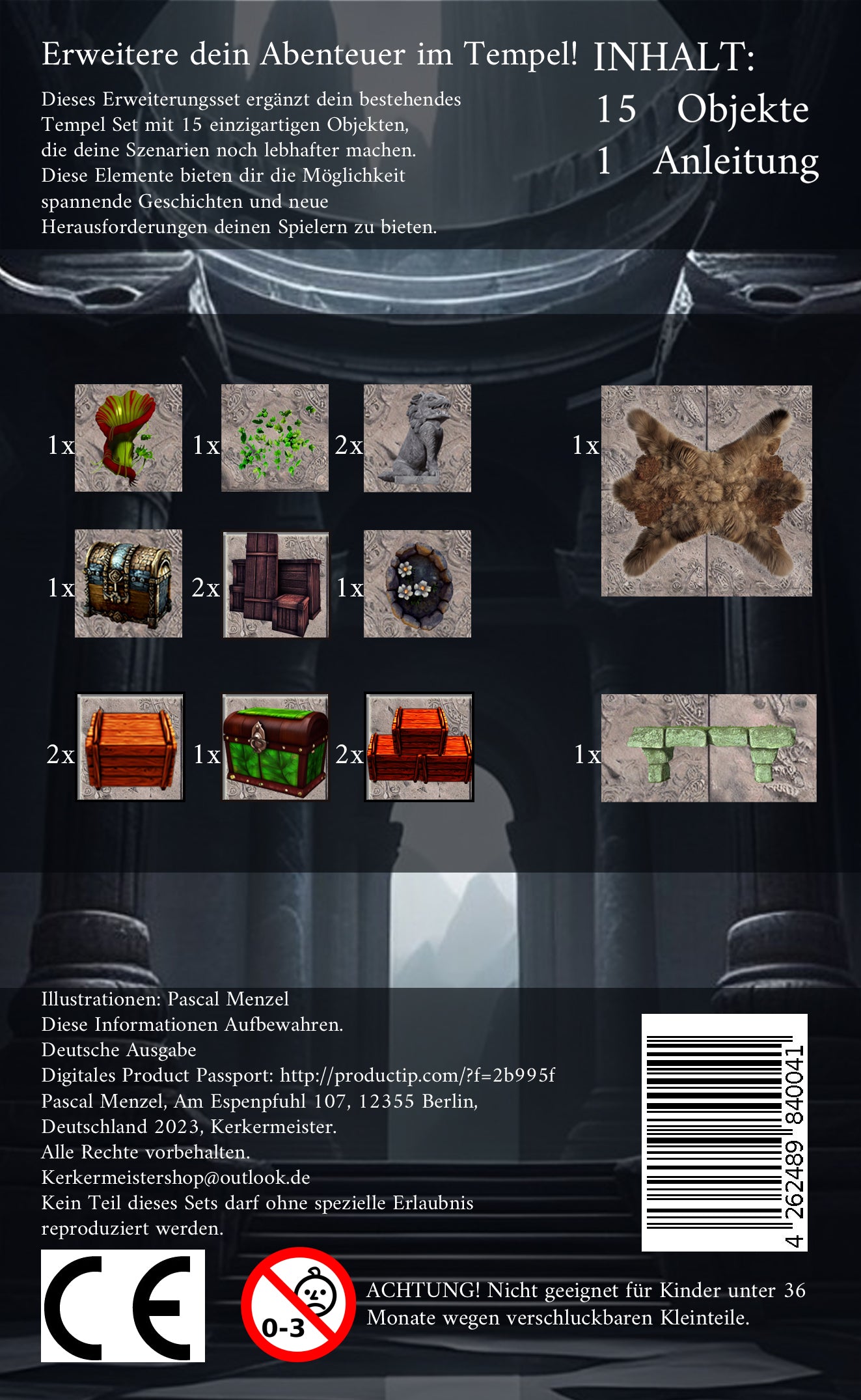 Tabletop Gelände Tempel – Verpackung und Inhalt des modularen Pen and Paper Sets