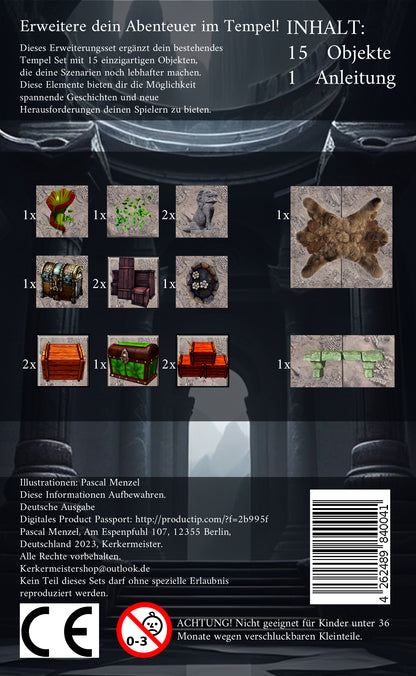 Tabletop Gelände Tempel – Verpackung und Inhalt des modularen Pen and Paper Sets