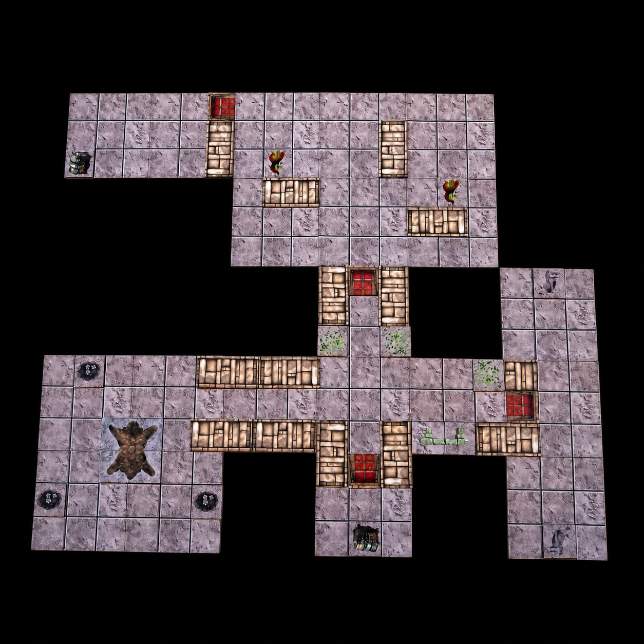 Tabletop Tempel Battlemap – aufgebauter Tempel mit Spielfiguren für Spielleiter