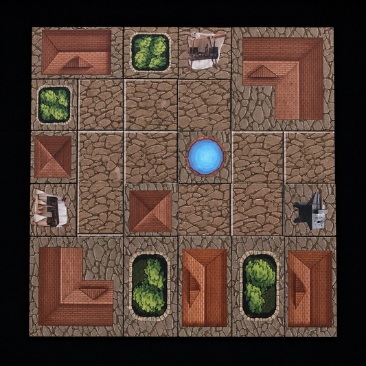 D&D Battlemap Dorf magnetisch – aufgebautes Dorf mit Spielminiaturen
