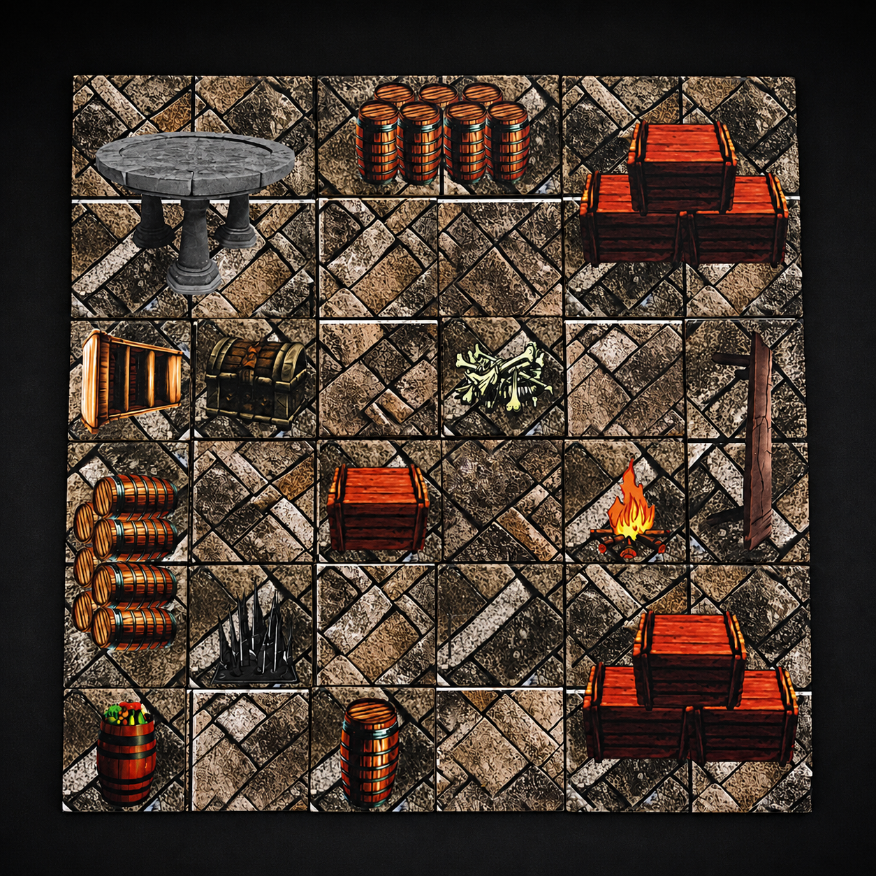 D&D Battlemap Höhle magnetisch – aufgebaute Höhle mit Spielminiaturen