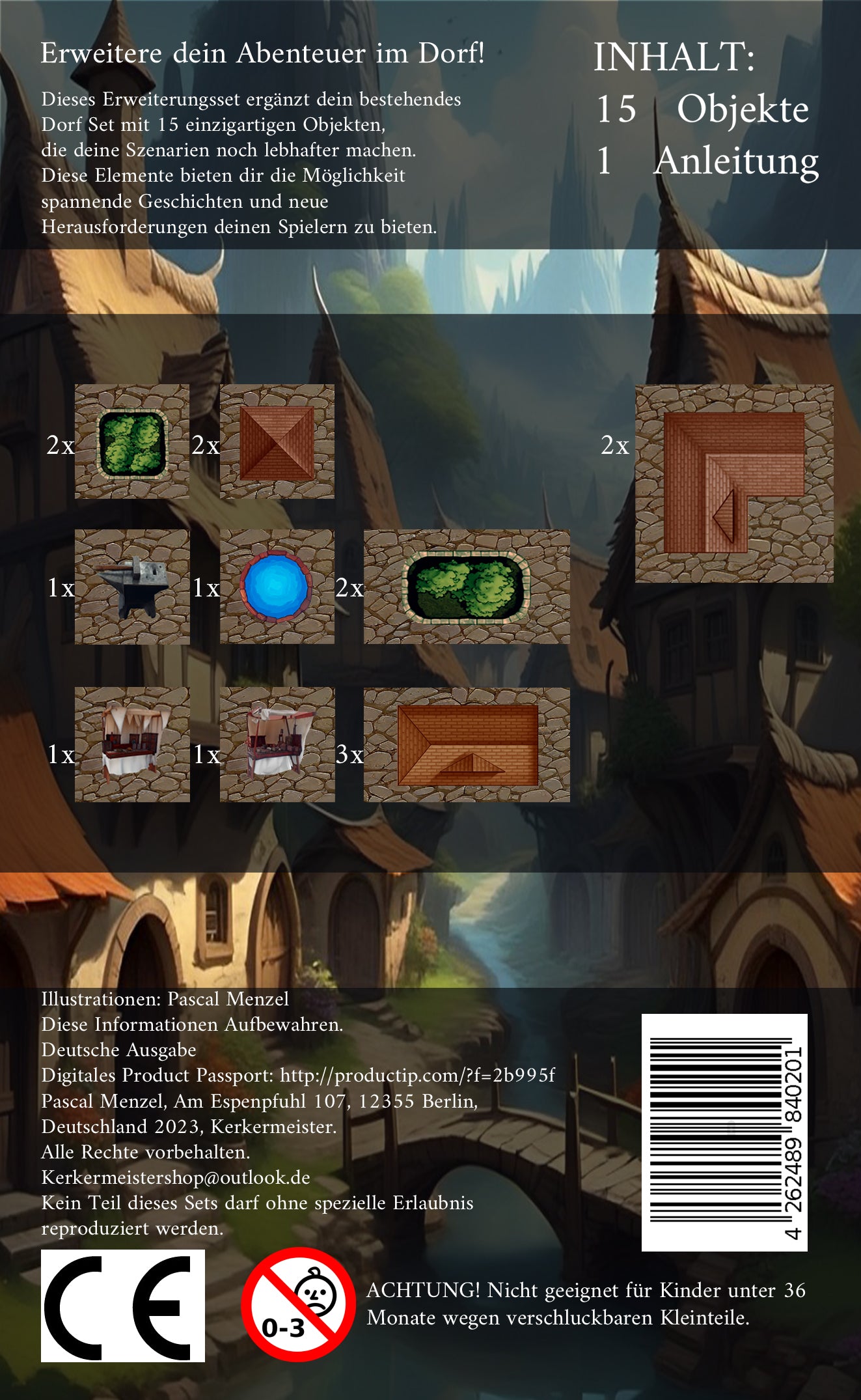 Tabletop Gelände Dorf – Verpackung und Inhalt des modularen Pen and Paper Sets