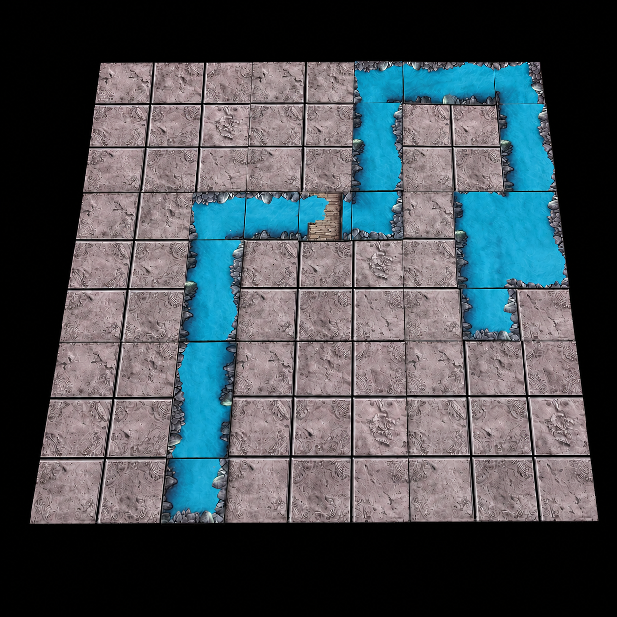 Magnetisches Fluss Gelände für D&D – aufgebaute Flussszene mit Miniaturen für Pen and Paper