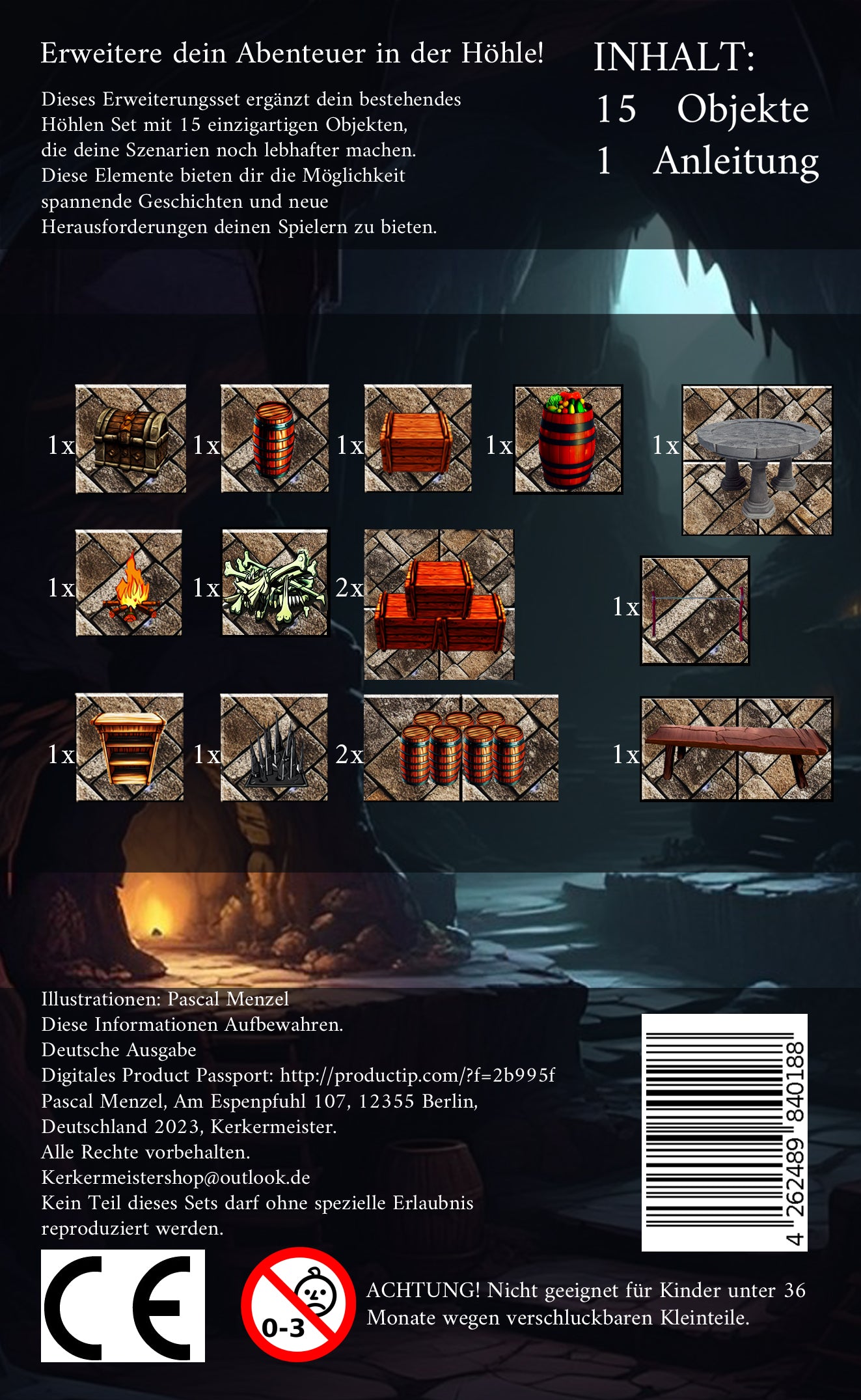 Tabletop Gelände Höhle – Verpackung und Inhalt des modularen Pen and Paper Sets