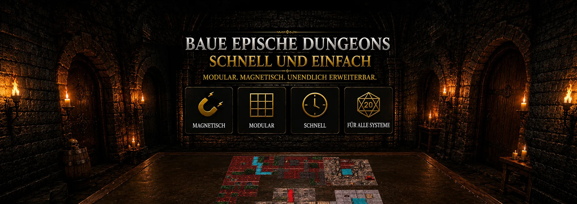 Kerkermeister Hero Banner – modulares magnetisches Dungeon System für Pen and Paper Spielleiter
