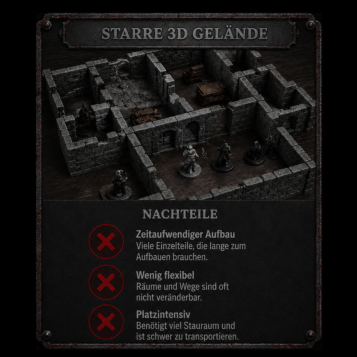 Infografik Lagerung und Transport – Kerkermeister Dungeon Set platzsparend und transportfreundlich
