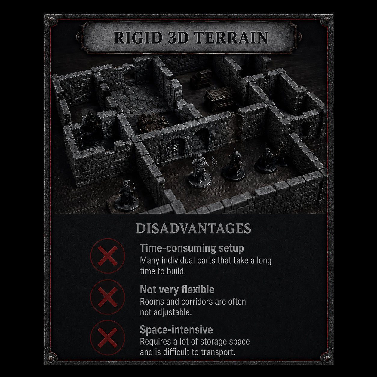 Infographic piece count – Kerkermeister starter set with approx 100 modular dungeon pieces