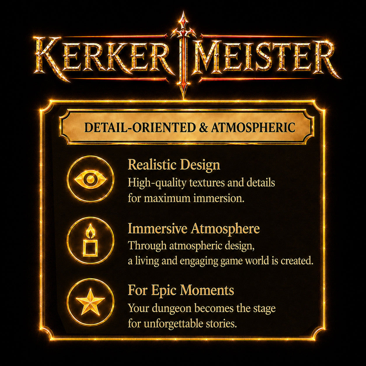 Infographic theme sets – Kerkermeister forest cave crypt temple village tavern overview