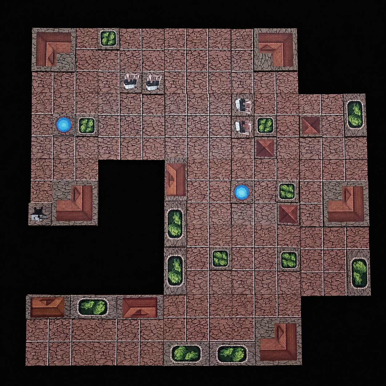 Tabletop Dorf Battlemap – aufgebautes Dorf mit Spielfiguren für Spielleiter