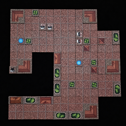 Tabletop Dorf Battlemap – aufgebautes Dorf mit Spielfiguren für Spielleiter