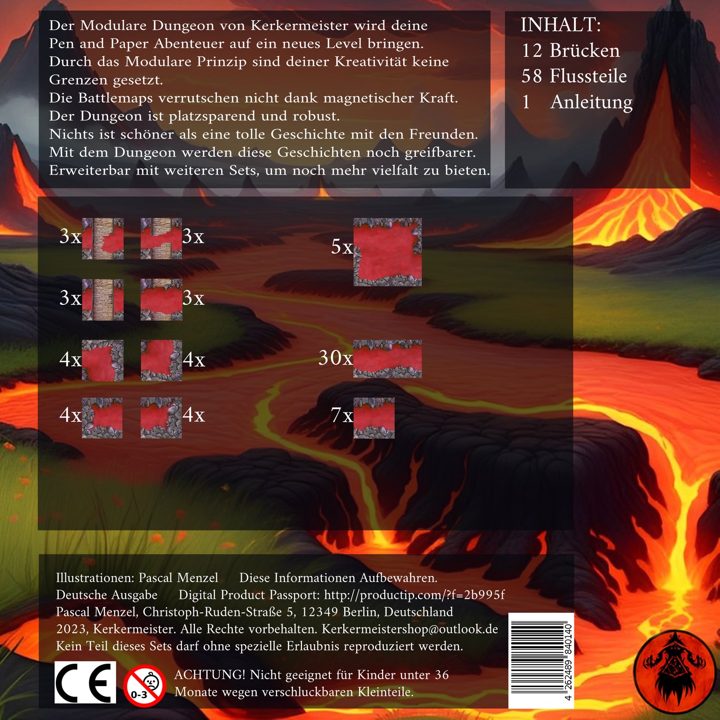 Tabletop Lava Battlemap – aufgebauter Vulkandungeon mit Spielfiguren für Spielleiter